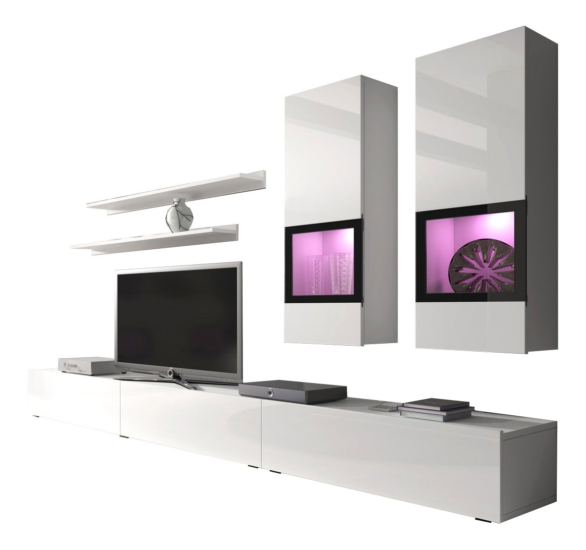 Obývací stěna Barly Typ 10 (bílá + bílý lesk)