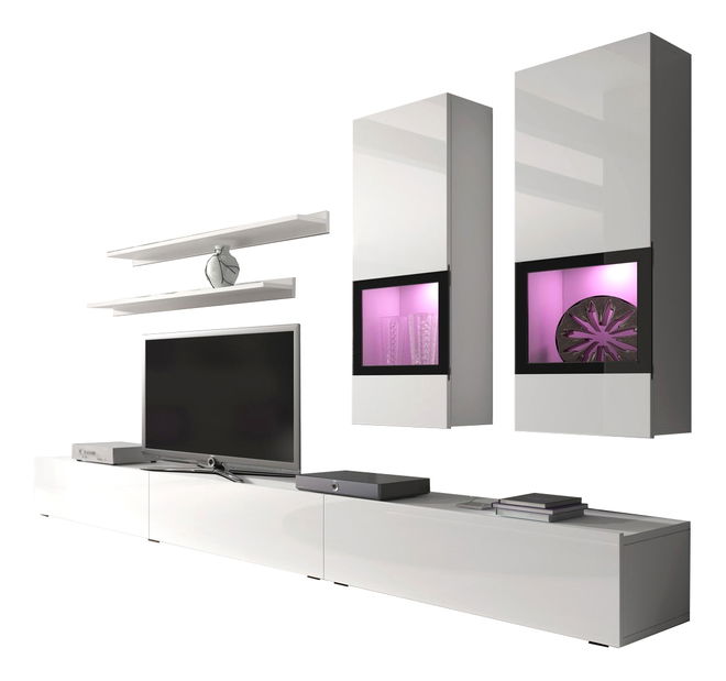 Obývací stěna Barly Typ 10 (bílá + bílý lesk)