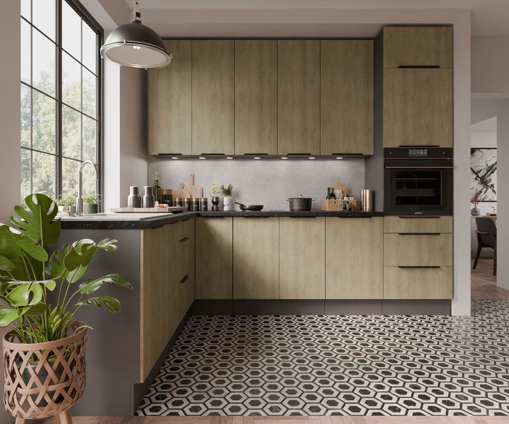 Rohová kuchyně Carminia (dub cremona + antracit)