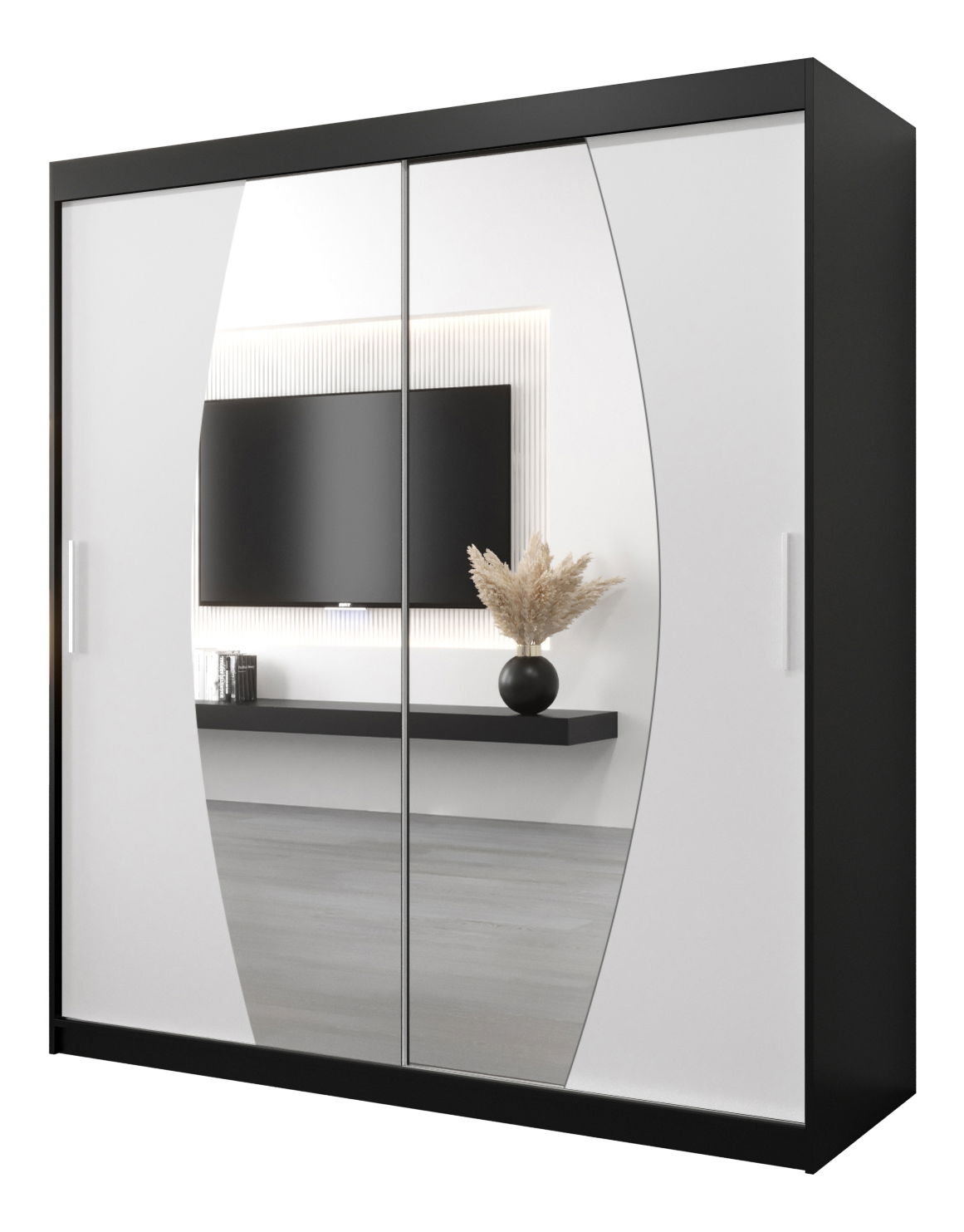 Šatní skříň 180 cm Eclipse (černá matná + bílá matná)