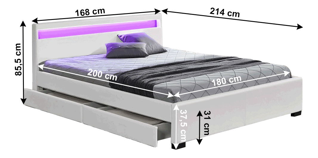 Manželská postel 160 cm Clariona (bílá) (s roštem a LED osvětlením)