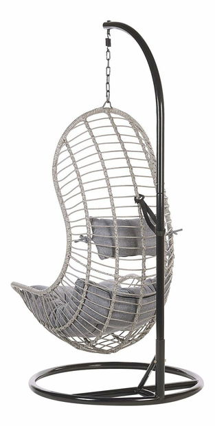 Závěsné křeslo se stojanem PINOGRO (polyratan) (šedá)