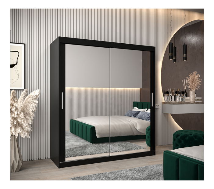 Šatní skříň 180 cm Toki 3 (Černá matná + Černá matná)