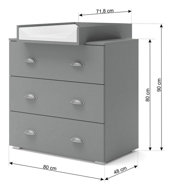 Komoda s přebalovacím pultem Milla (šedá)