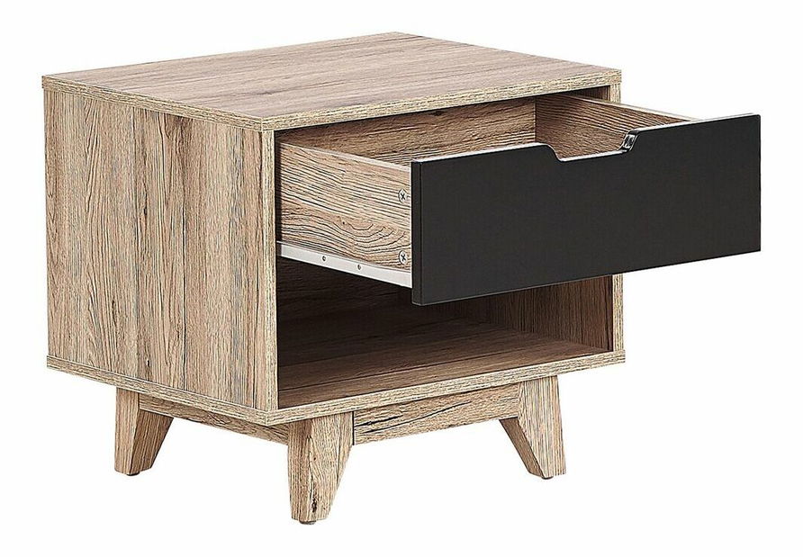 Noční stolek SIHART (světlé dřevo + černá)