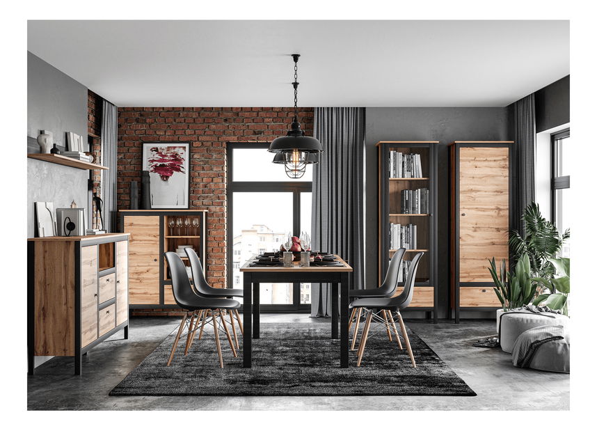 Vitrína Lorcan 1w1s (dub wotan + černá)