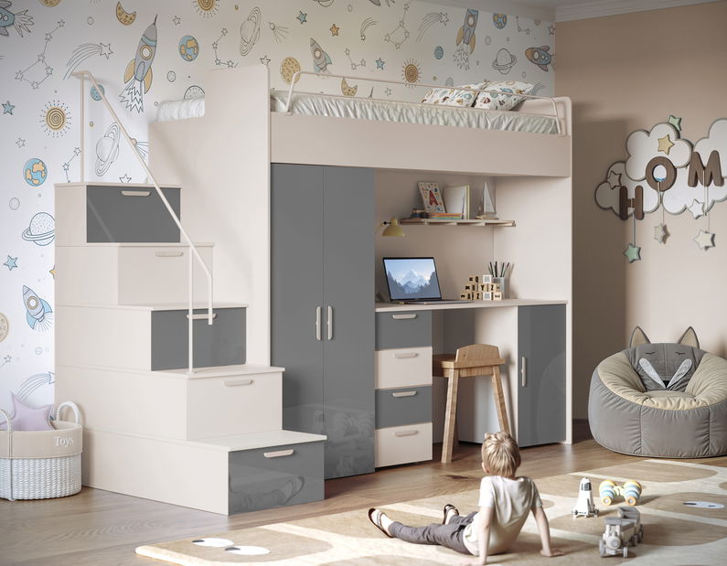 Dětská postel Ruby IV S (kašmír + lesk šedý) (s rošty)