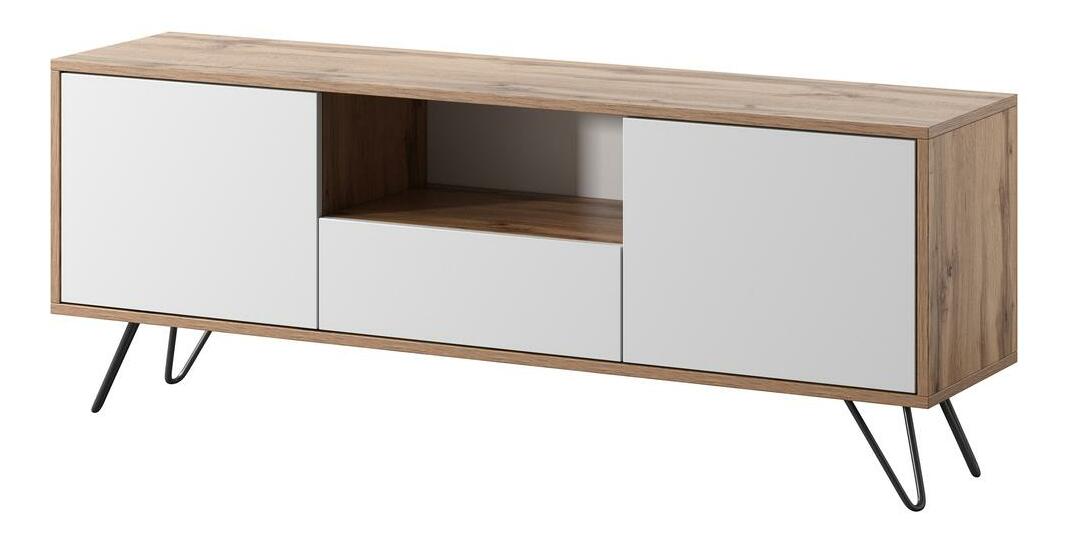 TV skříňka/stolek Polynesia (s osvětlením) (dub wotan + bílá)