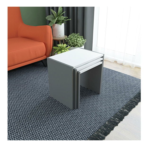 Set 3ks. konferenčních stolků Kutevi 2 (antracit + bílá)