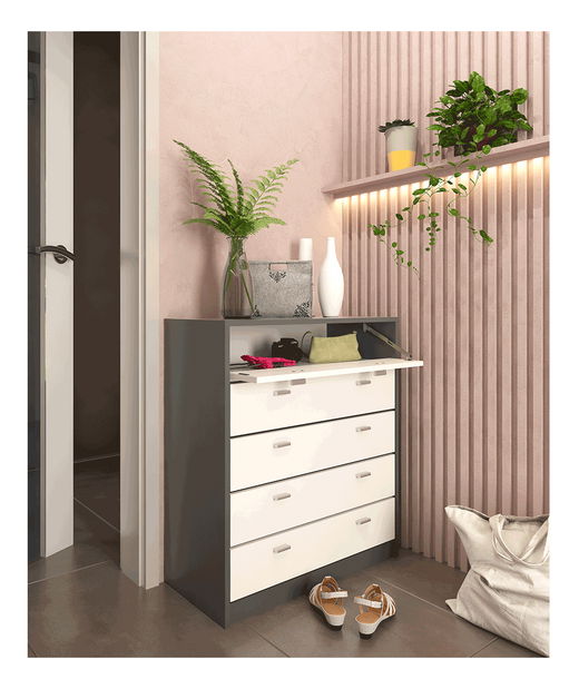 Botník (skříňka na boty) Kerjat Typ 4 (bílá + grafit)