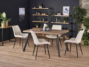 Rozkládací jídelní stůl 140-180 cm Berig (tmavé dřevo + černá) (pro 6 8 osob)