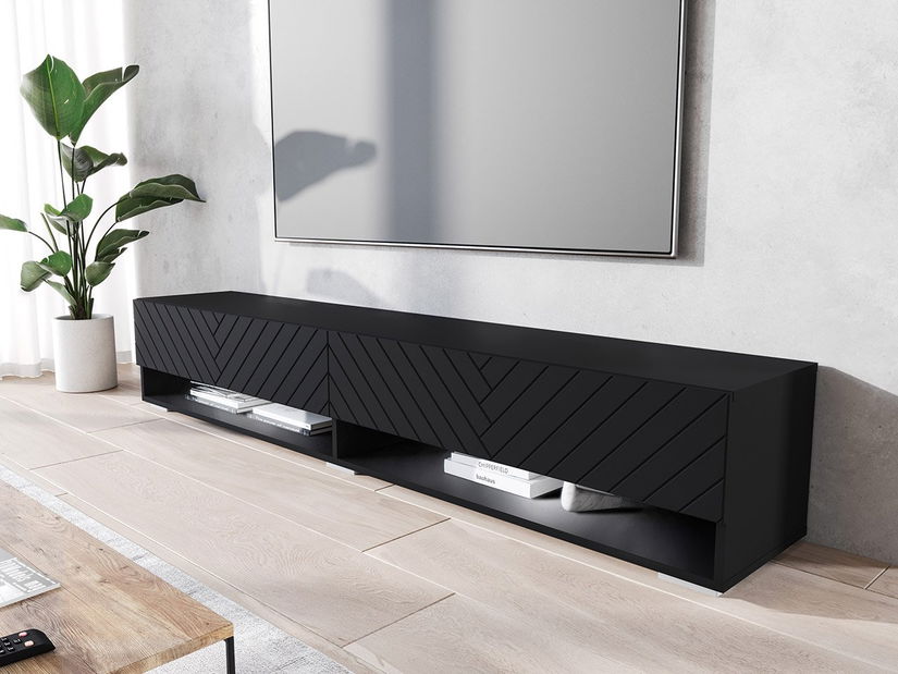 Závěsná TV skříňka Adenuk 140 MDF (černá grafit + rybí kost černá) (s LED RGB osvětlením)