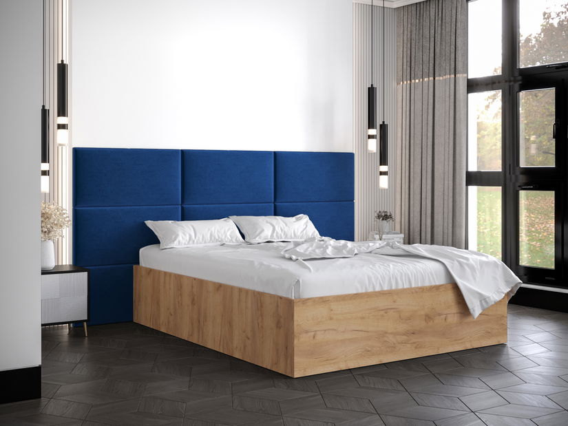 Manželská postel s čalouněným čelem 160 cm Brittany 2 (dub craft zlatý + modrá) (s roštem)