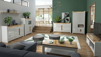 Obývací pokoj BRW Alameda 1 (lesk bílý + dub westminster)