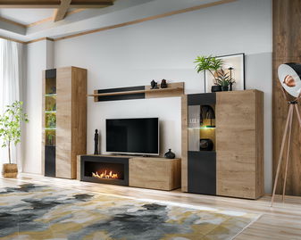 Obývací stěna Aruno AR-K (dub ribbeck + černá) (s osvětlením) (s biokrbem)