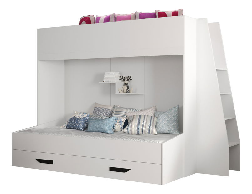 Dětská kombinovaná postel 90 cm Puro 17 (matná bílá + bílý lesk + černé úchytky)