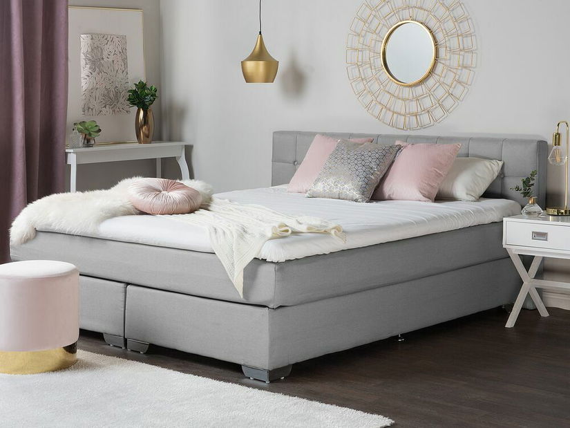 Boxspring postel 160 cm AMELISA (látka) (šedá) (s roštem a matrací)