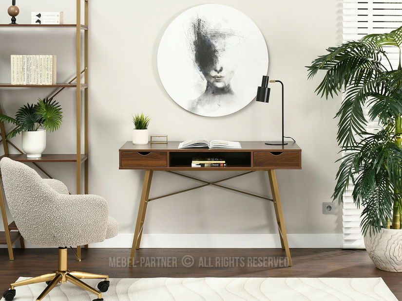 PC stolek Gavon (ořech + zlatá)