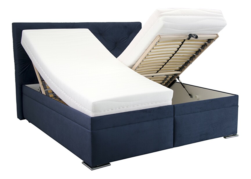 Manželská postel 180 cm Blanář Chicago (modrá) (s roštem a matrací NELLY PLUS)
