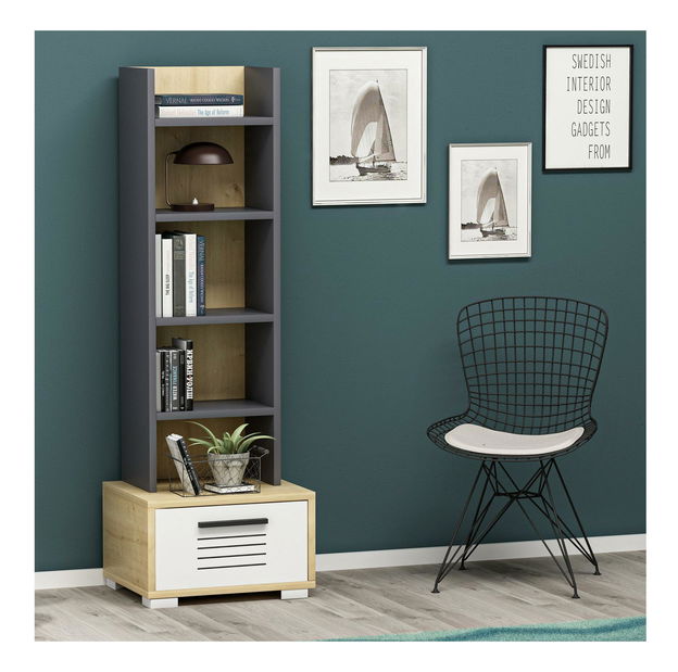 Regál Nanide (dub safírový + bílá + antracit)