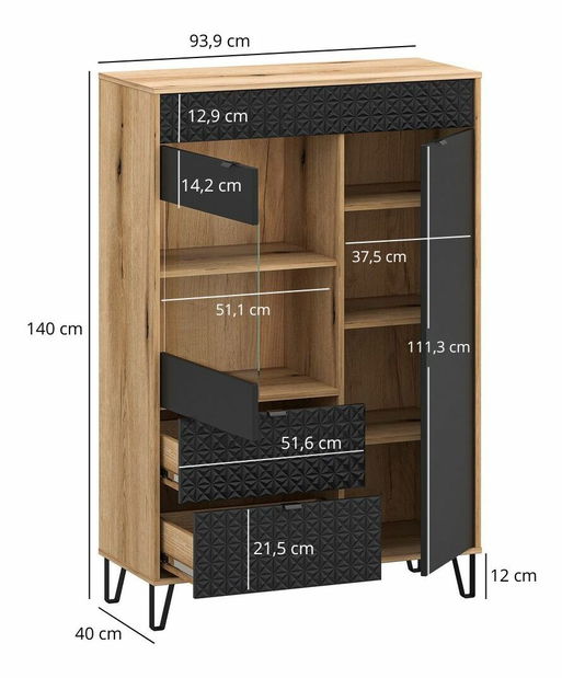 Vitrína Botones 2 (dub evoke + černá)