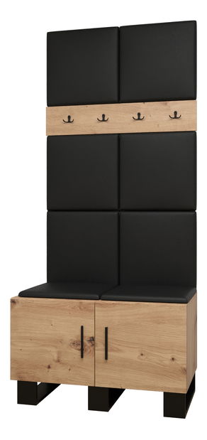 Předsíňová sestava Amanda 4 (dub artisan + černá ekokůže)