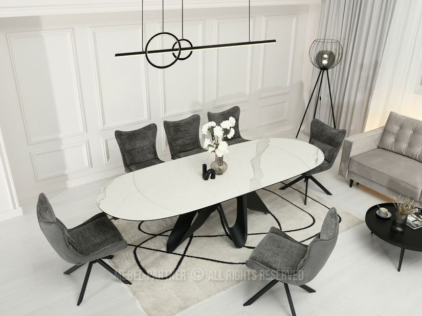 Jídelní stůl Persi (bílý mramor + černá)