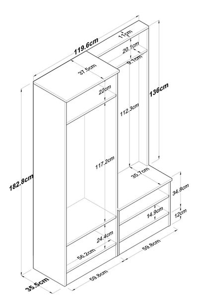Předsíňová sestava Bivake 2 (bílá + ořech)