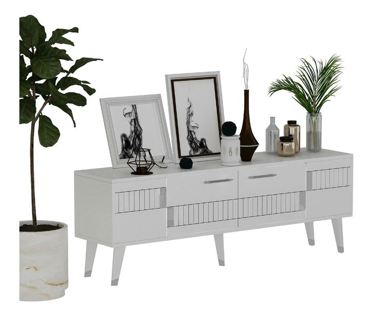 TV stolek/skříňka Lotoka 2 (bílá + stříbrná)