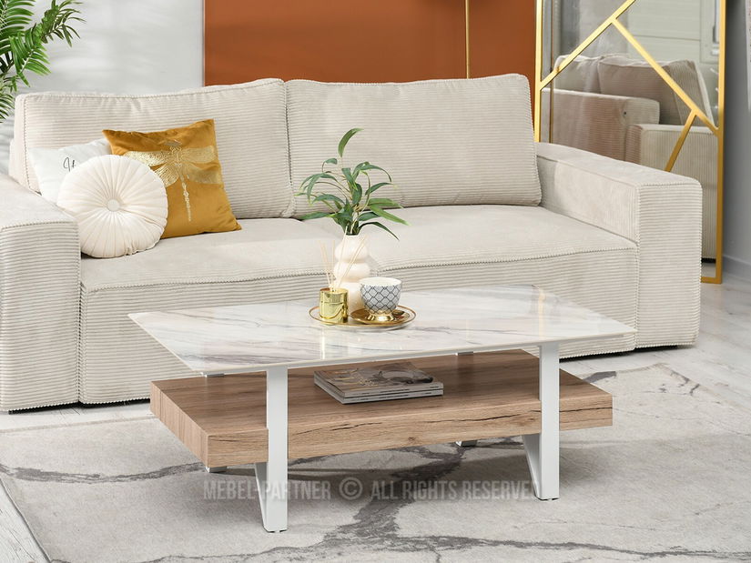 Konferenční stolek Bohac (šedý mramor + bílá)