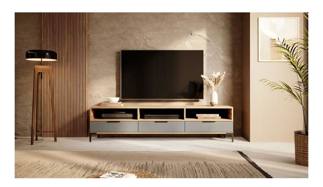 TV skříňka/stolek Ricko (dub wotan + šedá)