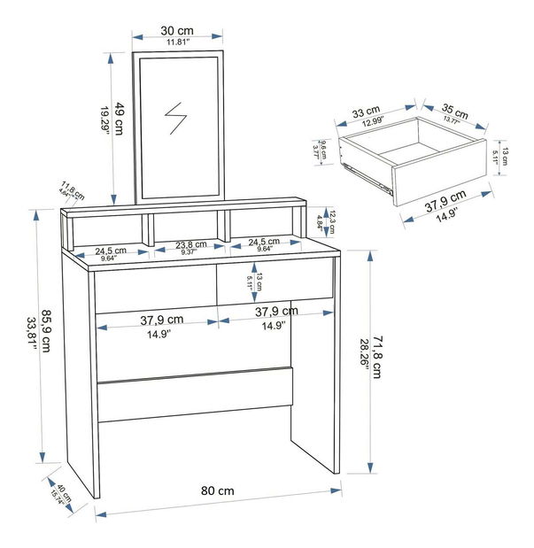 Toaletní stolek Lunara (bílá)