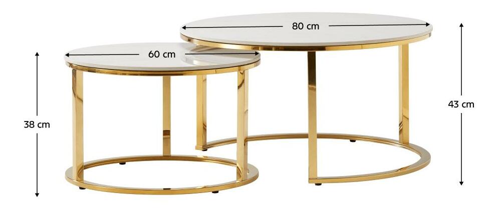Set 2ks konferenčních stolků Disponer (mramor světlý + zlatá) *výprodej