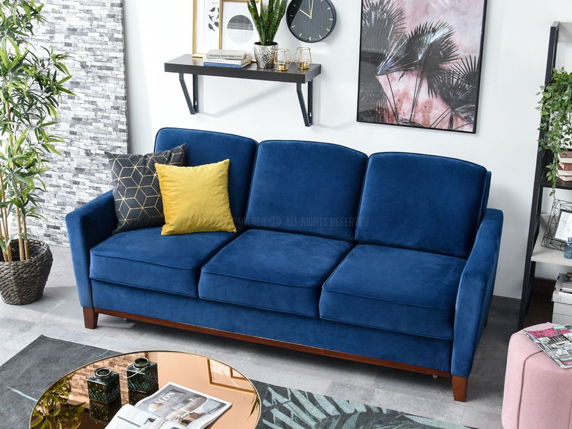 Pohovka dvousedačka Biblioteca (tmavě modrá + ořech)