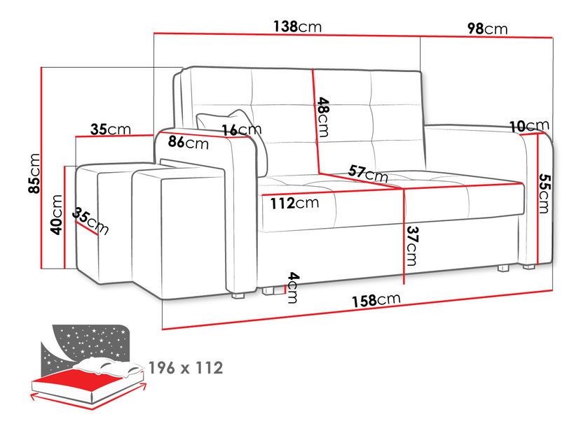 Rozkládací pohovka s taburetkami Carivia Home II (krémová) (s úl. prostorem)