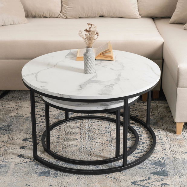 Set 2 konferenčních stolků Delito Max (mramor bílý + černá)