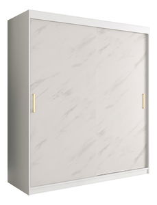 Šatní skříň 180 cm Marbelo T (matná bílá + bílý mramor)