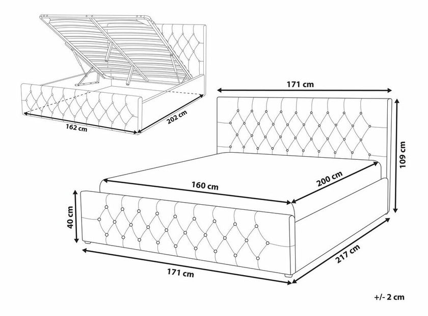 Manželská postel 160 cm AMESIA (šedá) (s roštem a úl. prostorem)