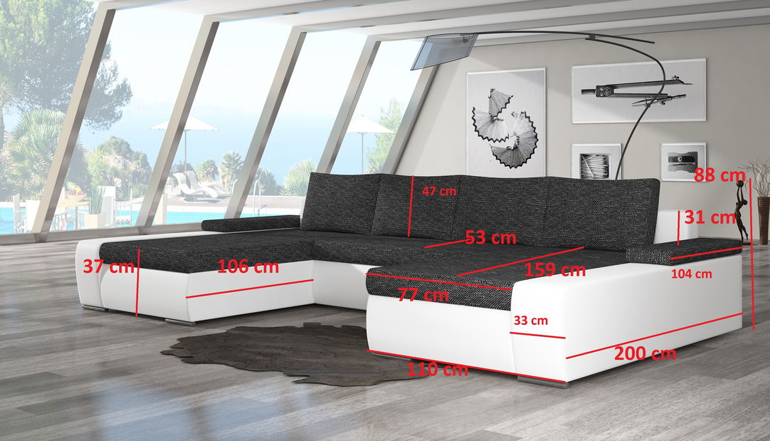 Rohová sedací souprava U Menarro (šedá + bílá) (P)