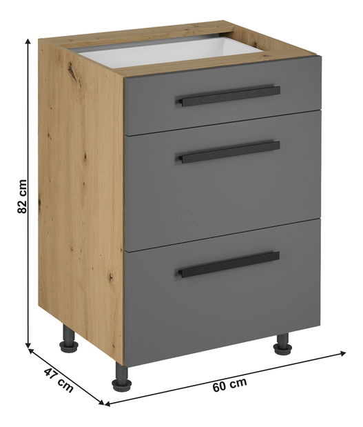 Dolní kuchyňská skříňka D60S3 Langari (dub artisan + šedá matná)