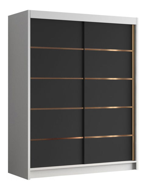 Šatní skříň s posuvnými dveřmi Hyzron IV 150 (bílá + černá + zlatá)