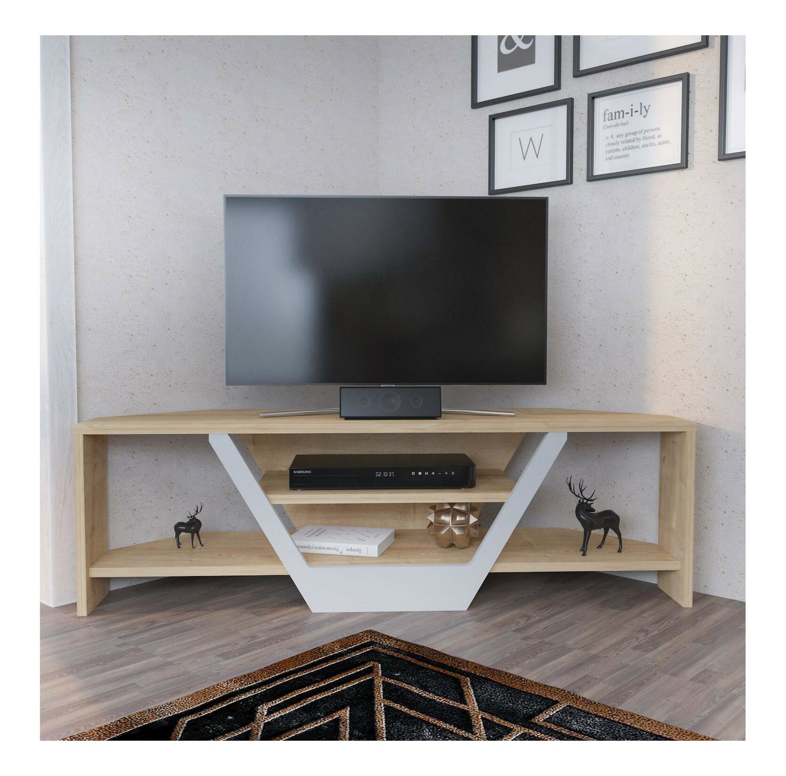 TV stolek/skříňka Sarra (bílá + dub)