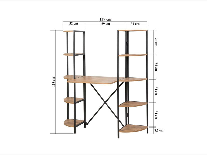 Psací stůl Punale 1 (borovice atlantická + černá)
