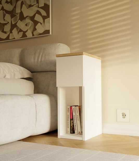 Noční stolek Gustaban 1 (bílá + dub artisan)