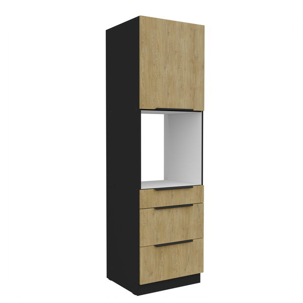Potravinová kuchyňská skříňka na troubu Carminia 60 DPS-210 3S1F PREMIUM BOX (dub cremona + černá)