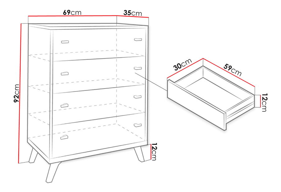 Komoda Talbergia TN03 K4SZ (bílá + bílá + dub craft zlatý)
