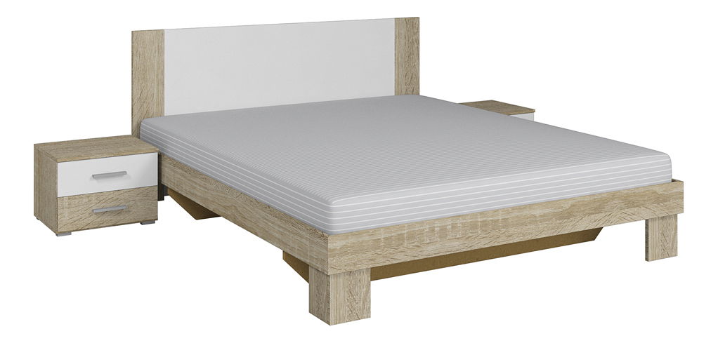 Manželská postel 160 cm Verwood Typ 51 (sonoma + bílá) (s noč. stolky)