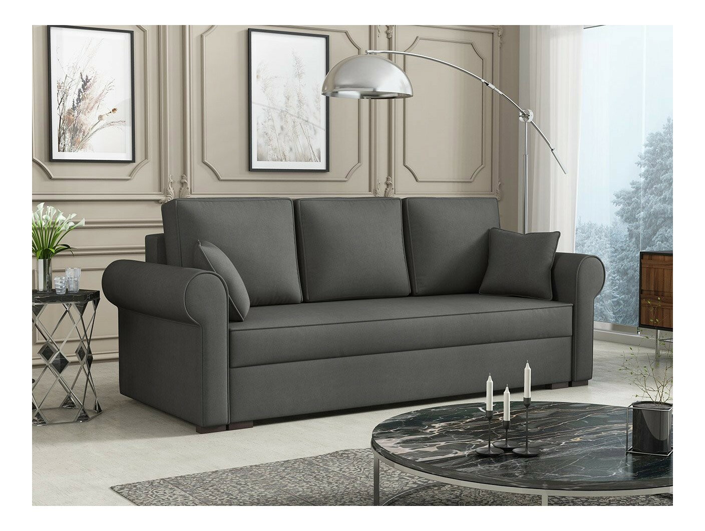 Rozkládací pohovka Mosuria (tmavě šedá) (s úl. prostorem)