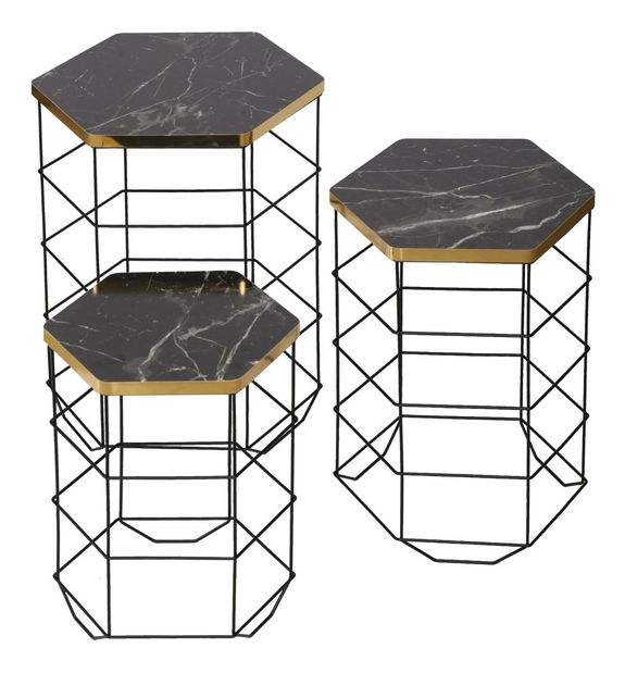 Set 3ks. konferenčních stolků Tamini (dub + černá)