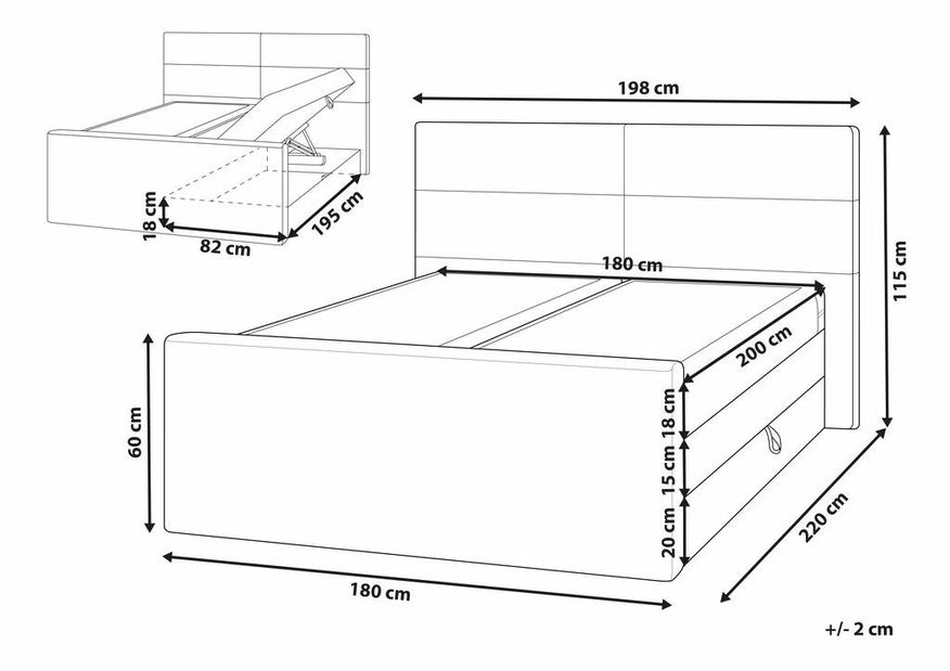 Manželská postel 180 cm Aoyun (šedá) (s roštem a matrací) (s úl. prostorem)